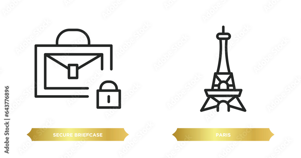 Poster two editable outline icons from travel concept. thin line icons such as secure briefcase, paris vect