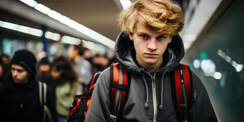teenager with a frowning, incredulous look, problems of transition age - obrazy, fototapety, plakaty