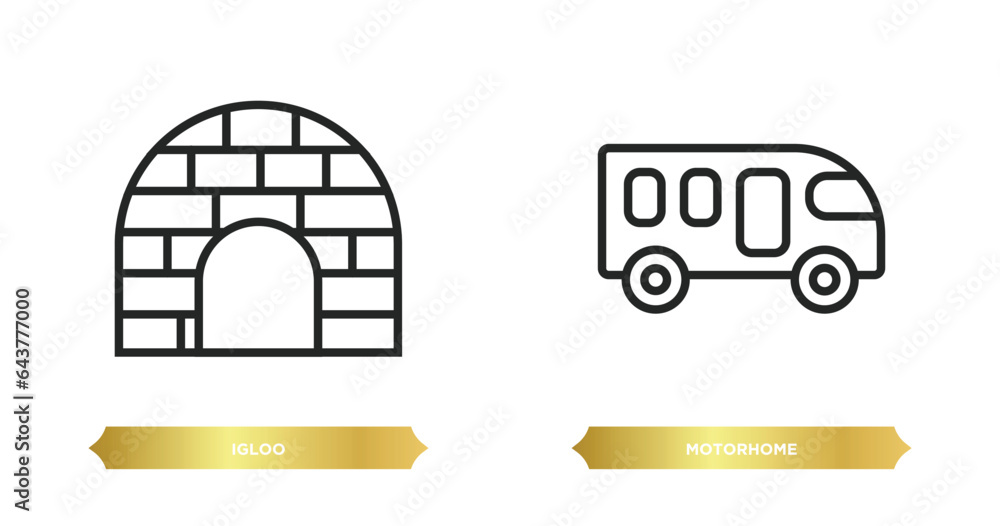 Poster two editable outline icons from travel concept. thin line icons such as igloo, motorhome vector.