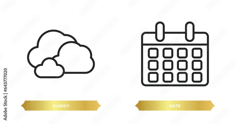 Poster two editable outline icons from travel concept. thin line icons such as cloudy, date vector.