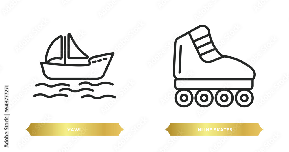Aufkleber two editable outline icons from transportation concept. thin line icons such as yawl, inline skates 