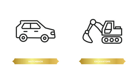 two editable outline icons from transportation concept. thin line icons such as hatchback, excavators vector.