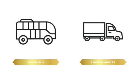 two editable outline icons from transportation concept. thin line icons such as modern bus, eighteen-wheeler vector.