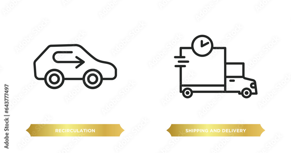 Poster two editable outline icons from transport concept. thin line icons such as recirculation, shipping a