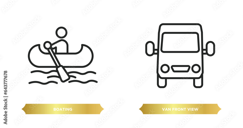 Poster two editable outline icons from transport concept. thin line icons such as boating, van front view v