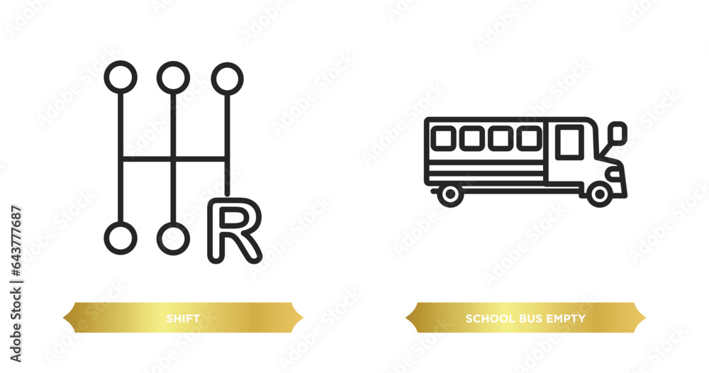 Poster two editable outline icons from transport concept. thin line icons such as shift, school bus empty v