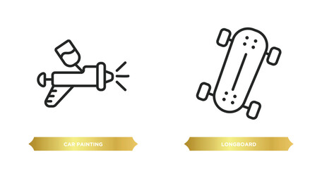 two editable outline icons from transport concept. thin line icons such as car painting, longboard vector.