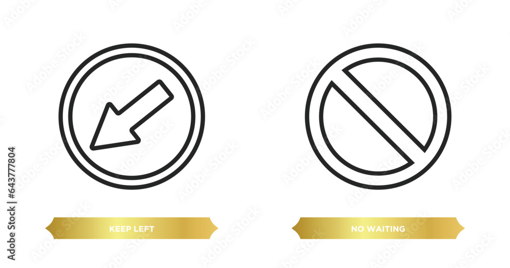 Poster two editable outline icons from traffic signs concept. thin line icons such as keep left, no waiting