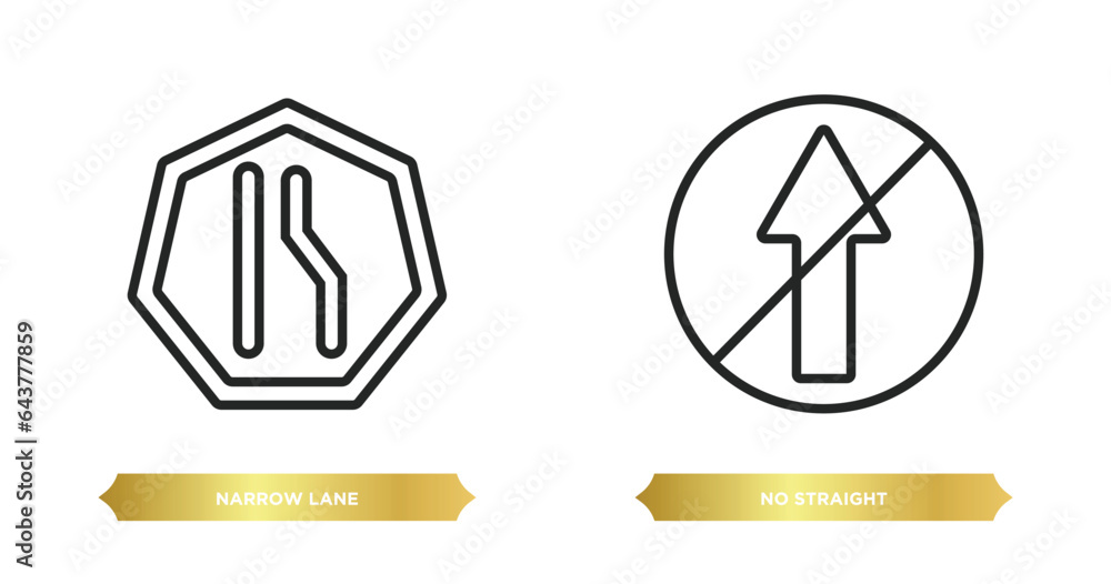 Canvas Prints two editable outline icons from traffic signs concept. thin line icons such as narrow lane, no straight vector.