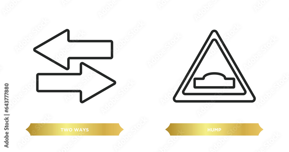 Poster two editable outline icons from traffic signs concept. thin line icons such as two ways, hump vector
