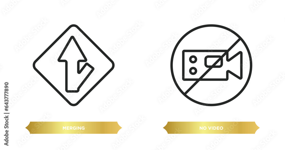 Poster two editable outline icons from traffic signs concept. thin line icons such as merging, no video vec