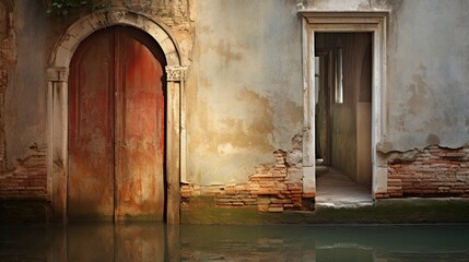 Fototapeta na wymiar Ancient Venetian door by the canal