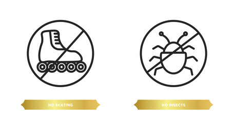 two editable outline icons from traffic signs concept. thin line icons such as no skating, no insects vector.
