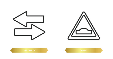 two editable outline icons from traffic signs concept. thin line icons such as two ways, hump vector.