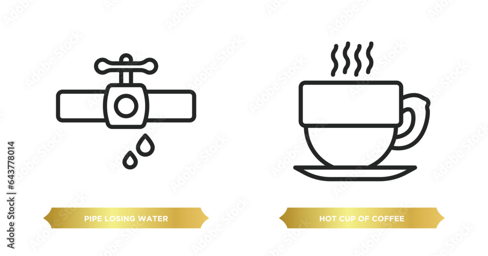 Poster two editable outline icons from tools and utensils concept. thin line icons such as pipe losing wate