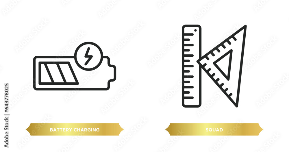 Poster two editable outline icons from tools and utensils concept. thin line icons such as battery charging