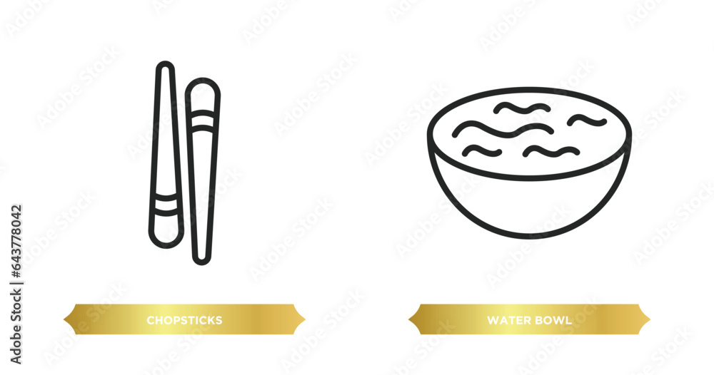 Poster two editable outline icons from tools and utensils concept. thin line icons such as chopsticks, wate
