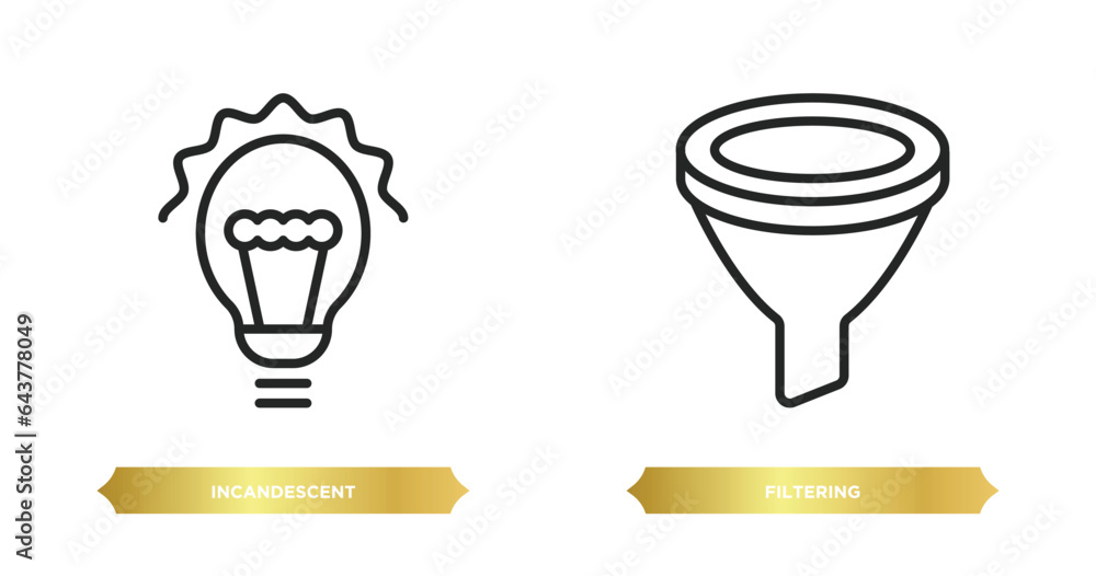 Poster two editable outline icons from tools and utensils concept. thin line icons such as incandescent, fi