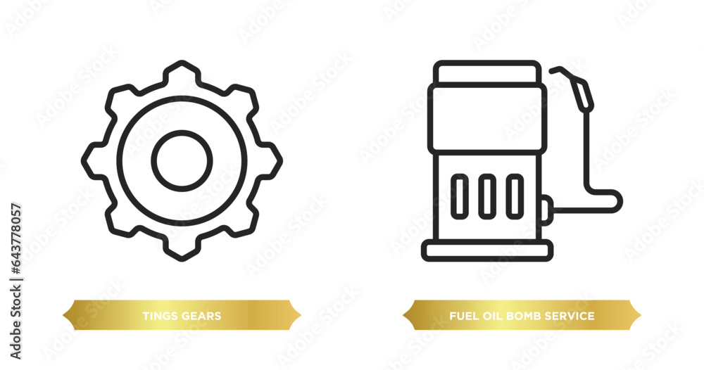 Poster two editable outline icons from tools and utensils concept. thin line icons such as tings gears, fue