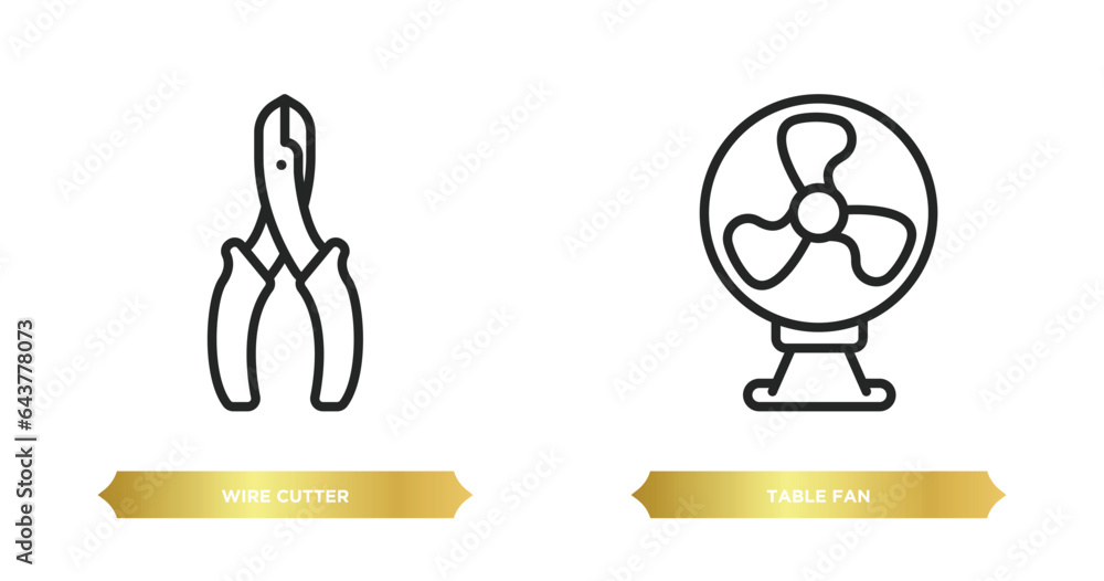 Poster two editable outline icons from tools and utensils concept. thin line icons such as wire cutter, tab