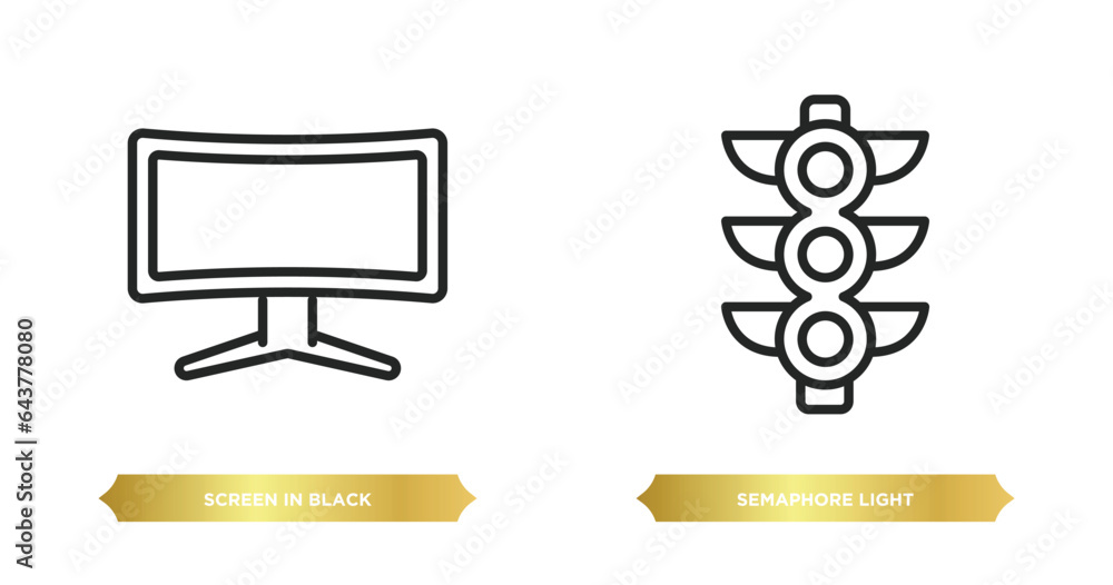 Poster two editable outline icons from tools and utensils concept. thin line icons such as screen in black,