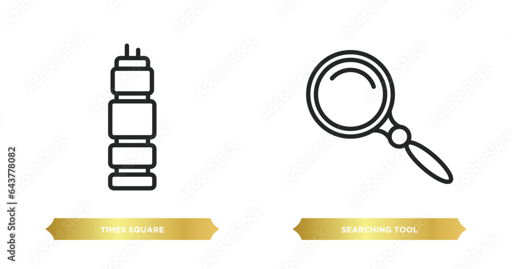 Poster two editable outline icons from tools and utensils concept. thin line icons such as times square, se