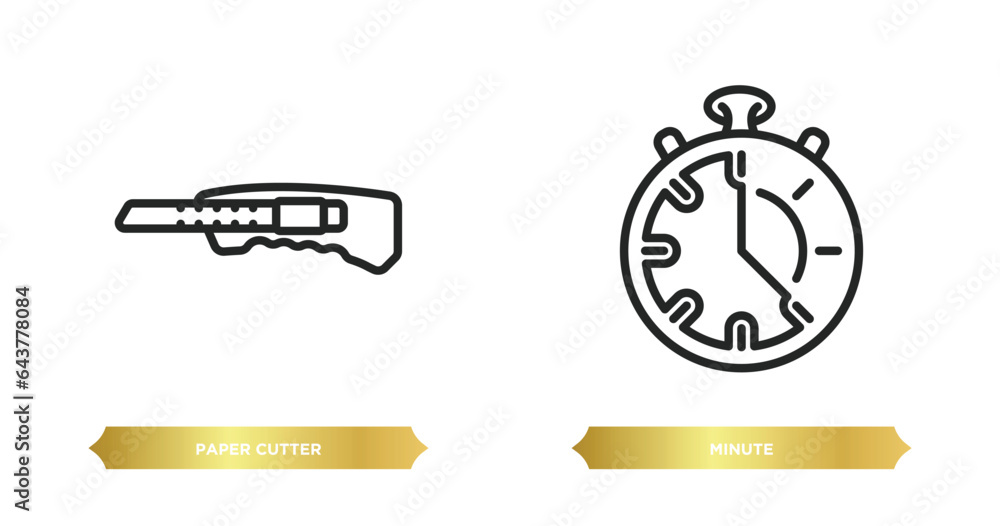 Poster two editable outline icons from tools and utensils concept. thin line icons such as paper cutter, mi