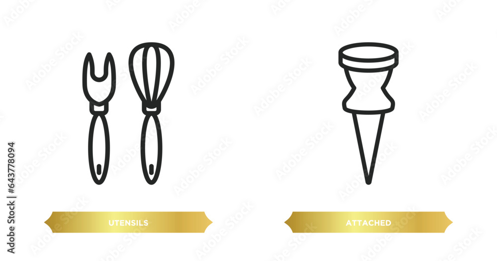 Poster two editable outline icons from tools and utensils concept. thin line icons such as utensils, attach