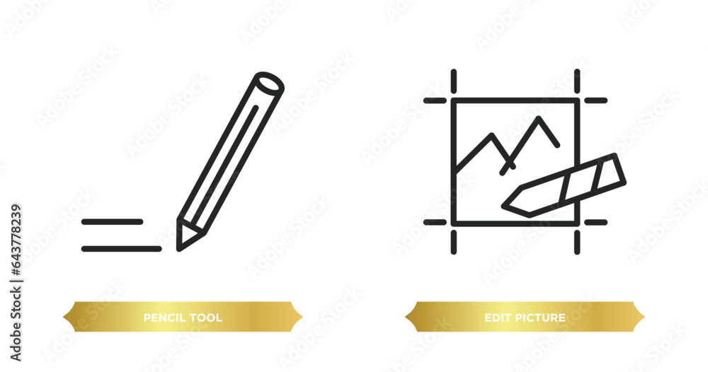Poster two editable outline icons from tools and utensils concept. thin line icons such as pencil tool, edi