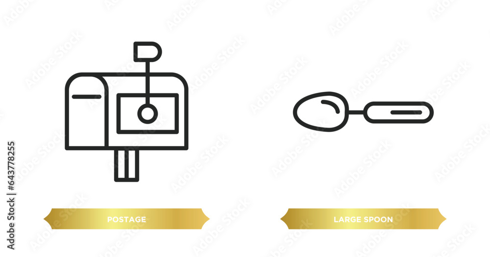 Aufkleber two editable outline icons from tools and utensils concept. thin line icons such as postage, large s