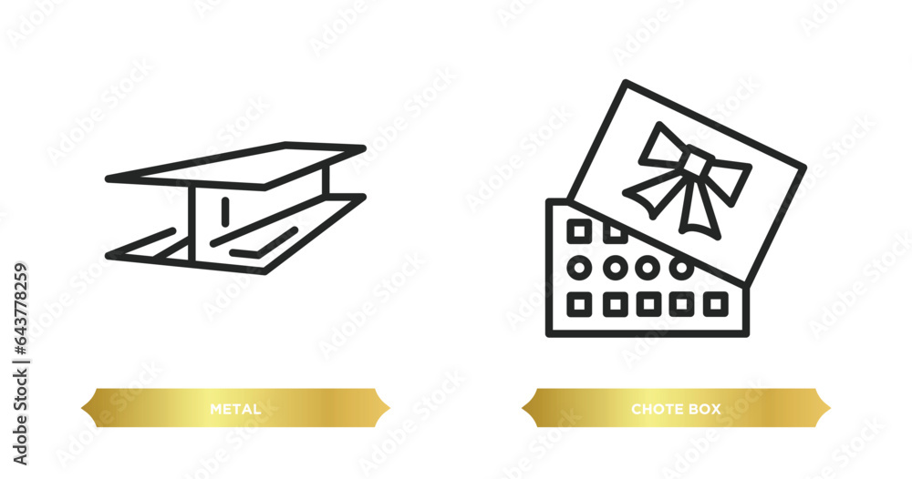 Poster two editable outline icons from tools and utensils concept. thin line icons such as metal, chote box
