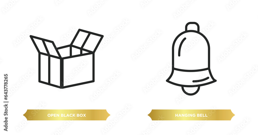Poster two editable outline icons from tools and utensils concept. thin line icons such as open black box, 