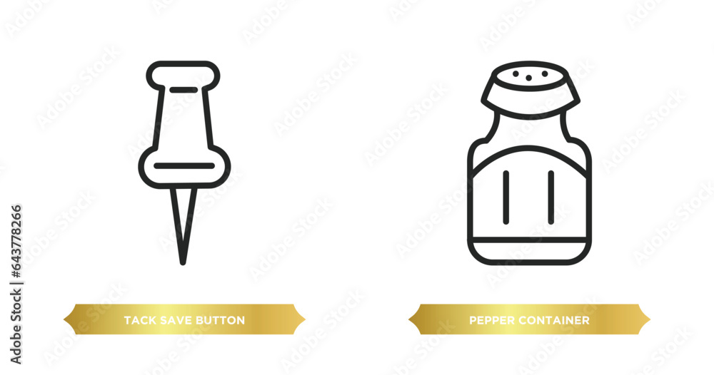 Poster two editable outline icons from tools and utensils concept. thin line icons such as tack save button