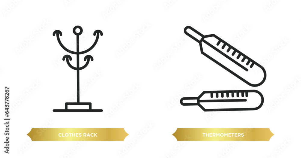 Poster two editable outline icons from tools and utensils concept. thin line icons such as clothes rack, th