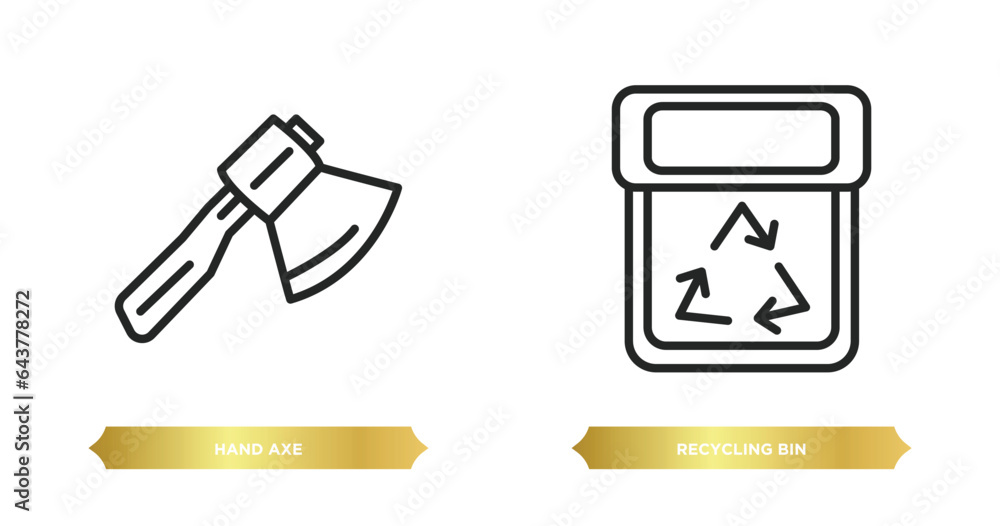 Poster two editable outline icons from tools and utensils concept. thin line icons such as hand axe, recycl