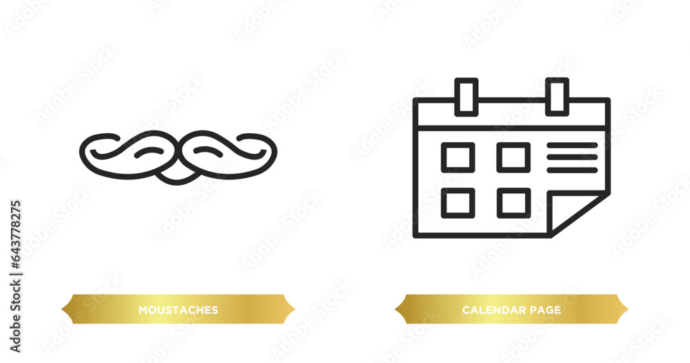 Poster two editable outline icons from tools and utensils concept. thin line icons such as moustaches, cale