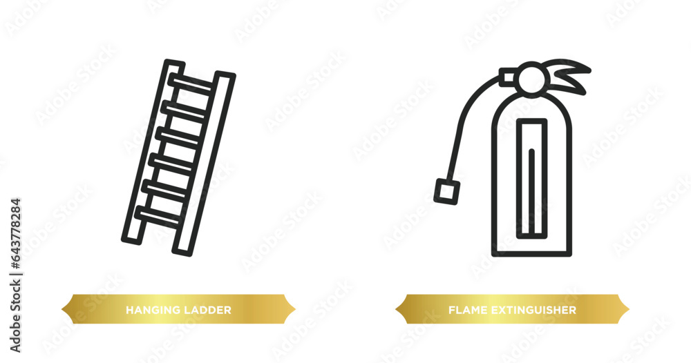 Poster two editable outline icons from tools and utensils concept. thin line icons such as hanging ladder, 