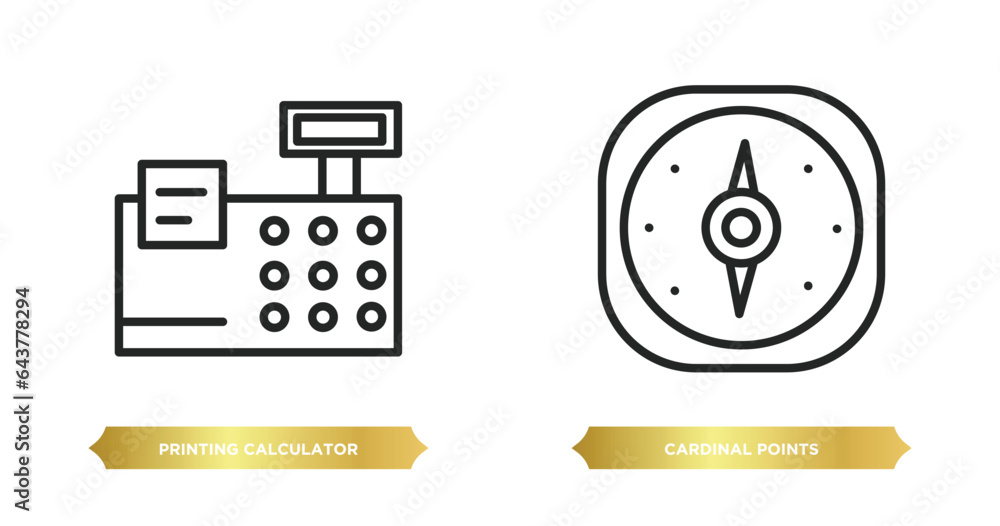 Poster two editable outline icons from tools and utensils concept. thin line icons such as printing calcula