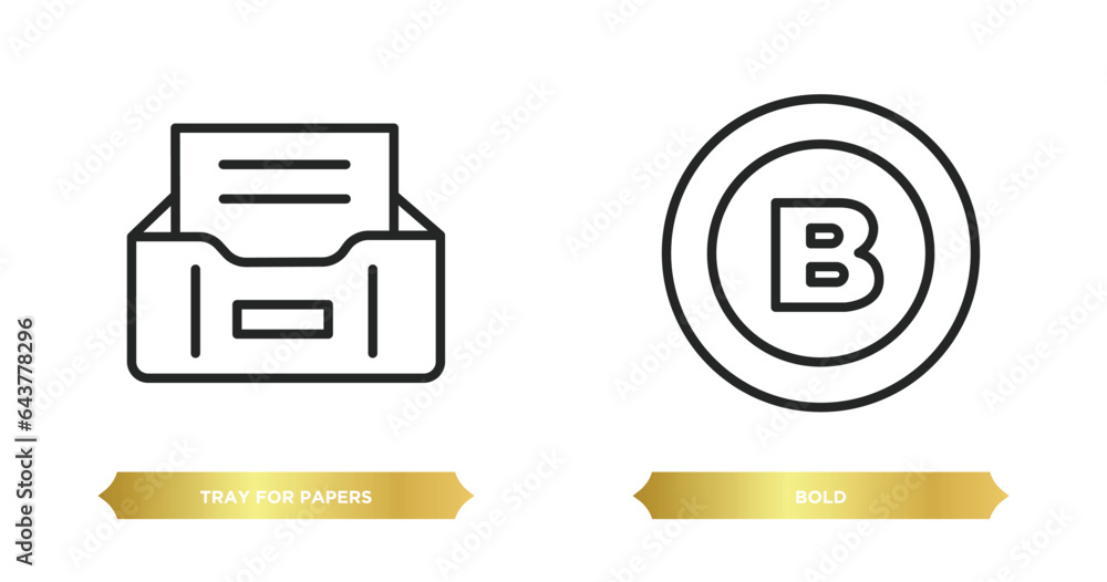 Poster two editable outline icons from tools and utensils concept. thin line icons such as tray for papers,