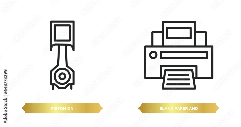 Poster two editable outline icons from tools and utensils concept. thin line icons such as piston on, blank