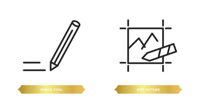 two editable outline icons from tools and utensils concept. thin line icons such as pencil tool, edit picture vector.