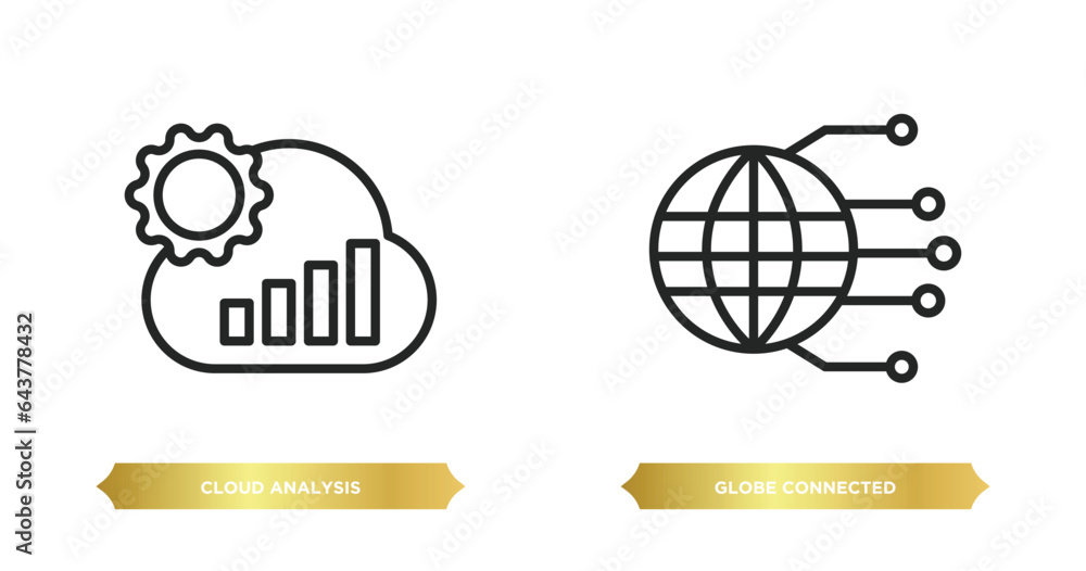Poster two editable outline icons from technology concept. thin line icons such as cloud analysis, globe co