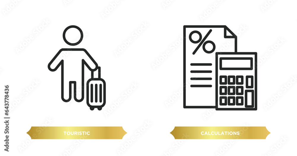 Poster two editable outline icons from technology concept. thin line icons such as touristic, calculations 