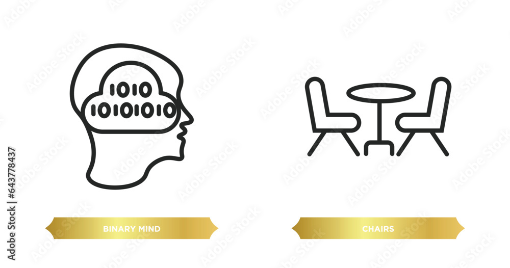 Poster two editable outline icons from technology concept. thin line icons such as binary mind, chairs vect
