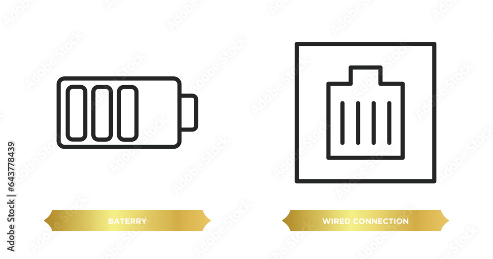 Aufkleber two editable outline icons from technology concept. thin line icons such as baterry, wired connectio