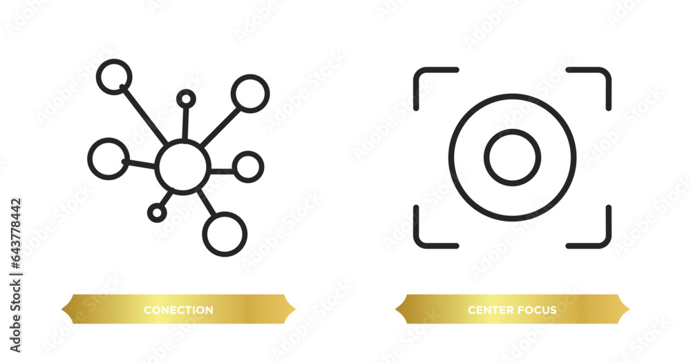 Poster two editable outline icons from technology concept. thin line icons such as conection, center focus 