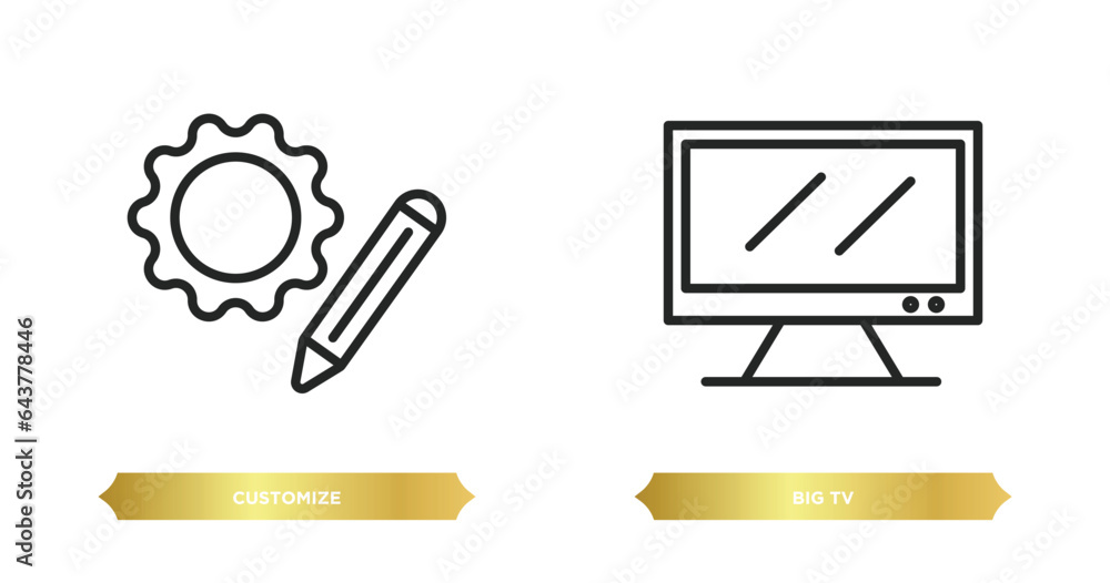 Poster two editable outline icons from technology concept. thin line icons such as customize, big tv vector
