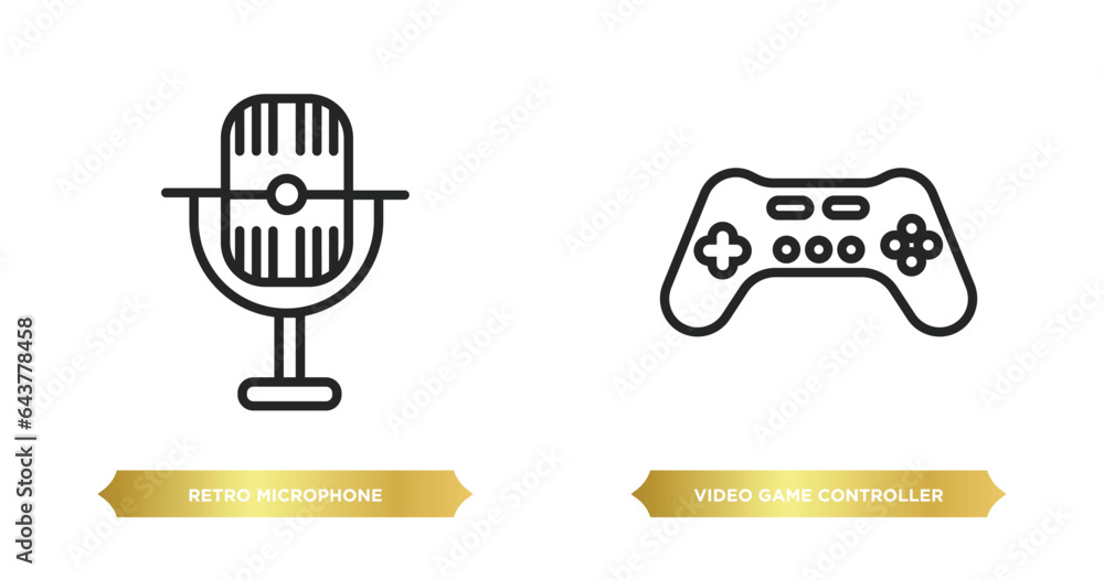 Poster two editable outline icons from technology concept. thin line icons such as retro microphone, video 