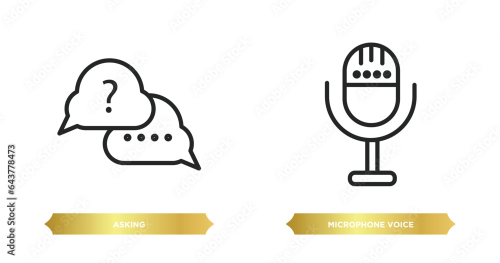 Poster two editable outline icons from technology concept. thin line icons such as asking, microphone voice