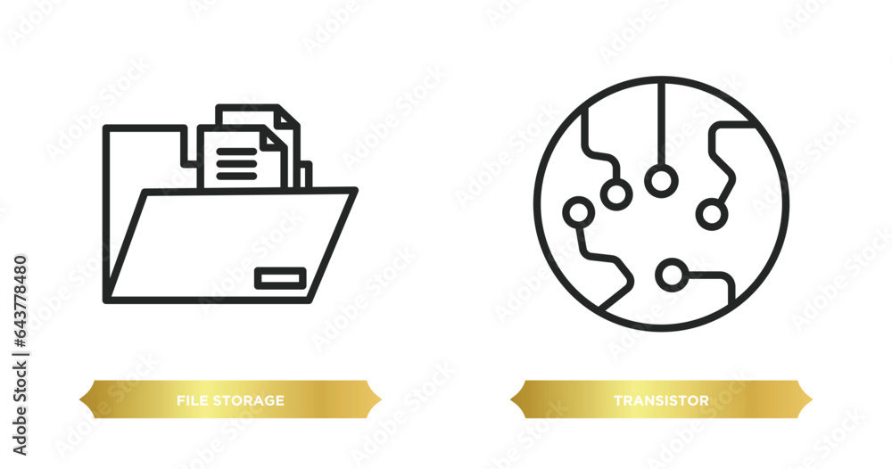Poster two editable outline icons from technology concept. thin line icons such as file storage, transistor